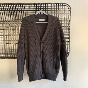 Vince Dark Charcoal Ribbed Button-Up Cardigan